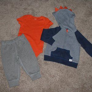 Carter's Newborn Baby Boy Navy Blue Dinosaur Hoodie 3pc Pants Set Outfit NB NWT